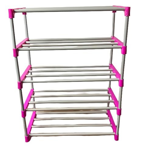 Image of 5 Shelves Layer Modern Simple Home Library, Book Stand Book Shelf with Storage Display Rack Open Bookcase Showcase Stand Book Rack for Study Room (Pink)