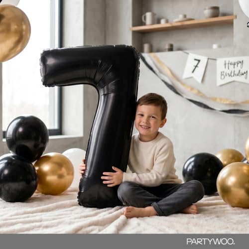 Image of PartyWoo Black Number 7 Balloon 40 Inch 25pcs Black Foil Star White Gold