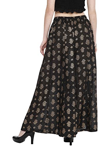 Image of TNQ Full Flared Cotton Palazzo Pants || Gold Print Printed Sharara Garara || Ethnic Or Casual Wear