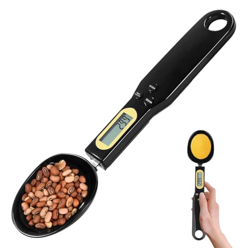 Luqeeg Balanza de Cuchara para Alimentos de 500 G/0,1 G, Cuchara de Balanza de Cocina Digital, Cuchara Medidora Electrónica Negra con Pantalla LCD Digital, para Pesar Condimentos, Granos de Café