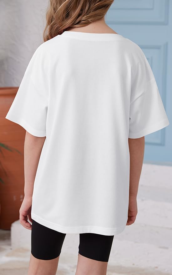 ZDC Girls Short Sleeve T Shirts Kids Summer Oversized Tops Trendy Crewneck Basic Tees 5-14 Years - Image 3