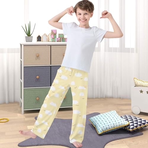 Boy's Pj Pants Flying Bird Cloud Yellow Sky Lounge Bottoms Elastic Waist Kids Joggers with Pockets Size 6-144