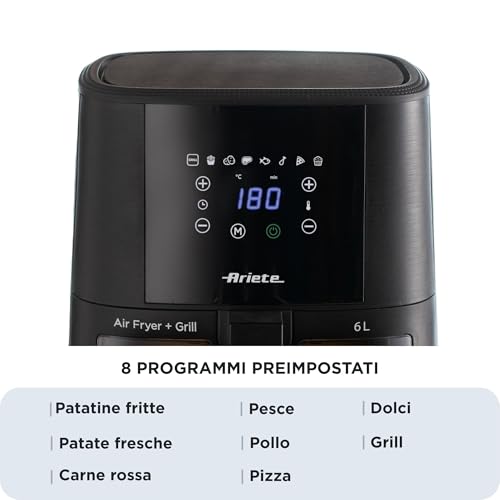 Ariete 4626 Friggitrice ad aria 6L, 1300 W, Capacità 6L, Capacità di cottura 2,5kg, 8 programmi preimpostati, Temperatura fino a 200°, Cestello trasparente per controllo cottura, Nero - immagine 4