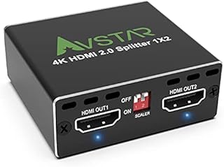 4K@60Hz HDMI Splitter 1x2 4:4:4,18 Gbps,Supports Soundbar,HDCP 2.2,HDCP 2.3 Bypass,EDID,Duplicate/Mirror/Copy,Downscale, HDR,Dolby Vision Atmos,4K HDMI Splitter 1 in 2 Out for Dual Monitors