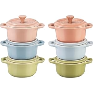 STAUB Stoneware Ceramic 6-pc Mini Round Cocotte Set-Macaron Pastel Colors