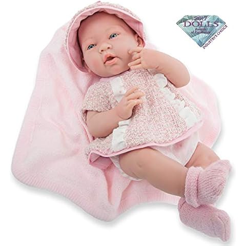 JC Toys, La Newborn Doll with Rubber Body - Rose Dress with Hat and Pins - Girl Cover