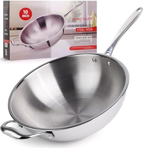 AVACRAFT Stainless Steel Wok, Stir-Fry Pan with Helper Handle, In...