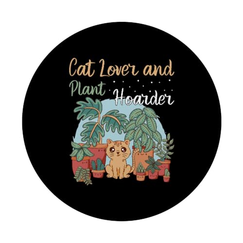 Cat Lover and Plant Hoarder Cat Lady for Plant Enthusiasts PopSockets Swappable PopGrip, Black - Image 3