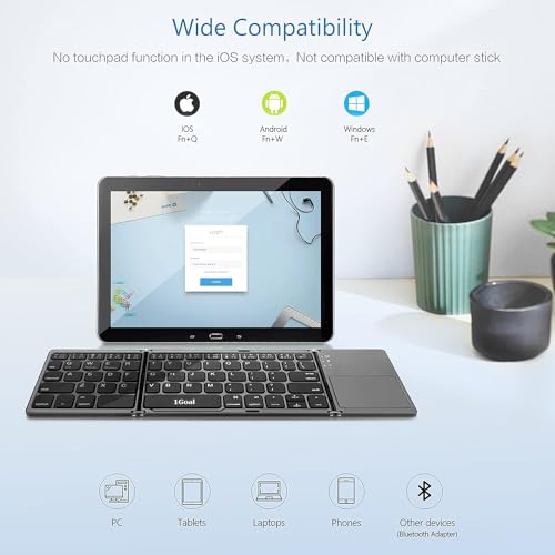 Image of 1Goal Foldable Bluetooth Keyboard, Wireless Bluetooth Keyboard with Touchpad,Pocket Size USB Rechargeable Bluetooth Keyboard Compatible with iOS, Windows, Android Smartphones, Tablets,Laptops and etc.