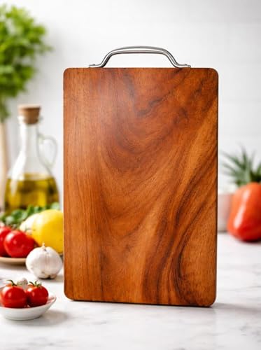 Image of Wooden Chopping Board for Kitchen, Acacia Wood Cutting Board, Solid Single Piece Wood, Heavy Duty for Vegetable, Meat & Fruit Cutting, Knife Friendly Natural Wood Kitchen Board (30x20x1.8 cm)