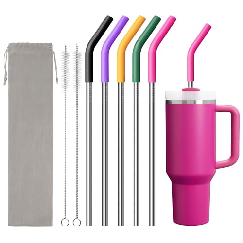 Image of Metal Straw for Stanley 40 oz Cup,Stainless Steel Replacement Straw with Silicone Tips for 40 oz Simple Modern, Meoky, Owala Tumbler, 1 Portable Bag
