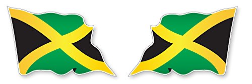 Pack of Two Jamaican Wavy Flag Vinyl CAR Van IPAD Laptop Helmet Sticker 60mm by 40mm