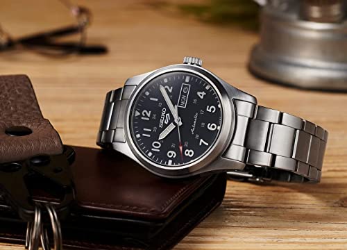 Image of Seiko Stainless Steel Unisex 5 Sports Mechanical, Automatic with Manual Winding Analog Watch Srph27K1, Band Color:Silver, Dial Black