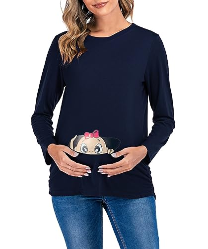 SISAY Ropa Premama Embarazada Otoño Invierno Camiseta Maternidad Divertida Blusa Estampada Vintage Jersey Lactancia Basic Tee Shirt Primavera Casual Sweatshirt Tunica Manga Larga Pullover Top Embarazo