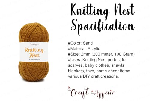 Image of Craft Affair | Knitting Nest Acrylic Yarn (200 Meter, 100 Grams, 2mm) / Woolen Yarn /Acrylic Yarn for Knitting and Crocheting-Sand