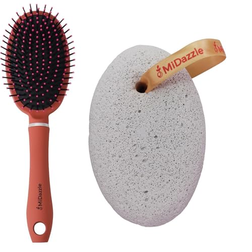 Image of Midazzle Premium Brown Cushioned Hair Brush with Pumice Stone, Large, Set of 2