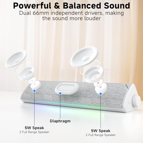 SOULION R60 White PC Speakers Bluetooth 5.3 Soundbar for Desktop Computer, Laptop, Gaming, Monitor, with 5 LED Lighting Effects, USB Powered with USB-A to C Adapter, with 3.5mm Aux Jack - Image 2