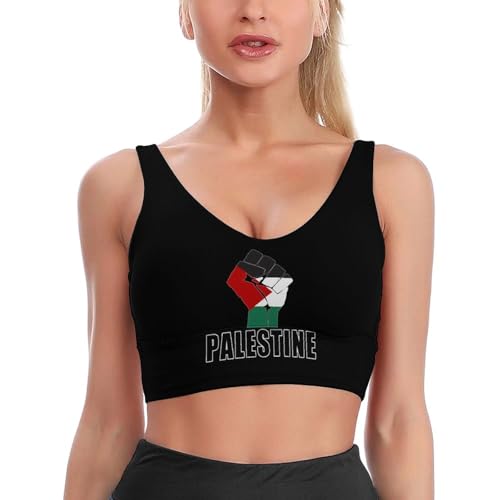 Image of Free Palestine Palestinian Flag Yoga Tops Sports Bras for Women U Back Running Bra Workout Crop Tank Push Up M