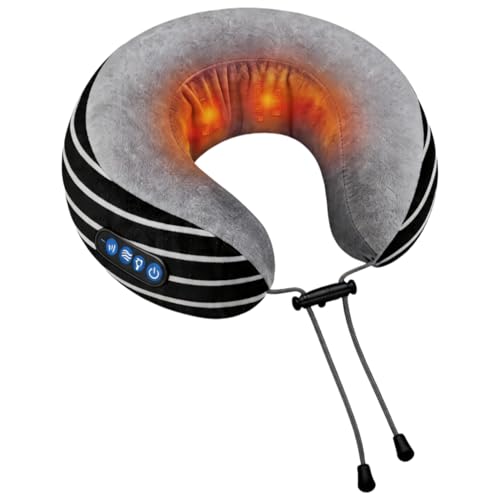MTSXDYT Neck Massager with Heat for Pain Relief Deep Tissue Kneading Shiatsu Cordless Heated Neck Massager Pillow for Travel Office Home USB-C Rechargeable Massager Gifts for Men Women Dad Mom