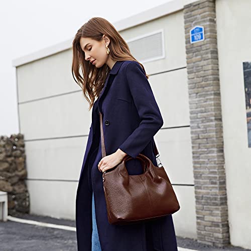 Image of Iswee Genuine Leather Top Handle Bag for Women Purses and Handbags Large | Crossbody Tote,Holds 13 inch laptop,3 Pocket Compartments,Adjustable Leather Long Strap,Every Bag