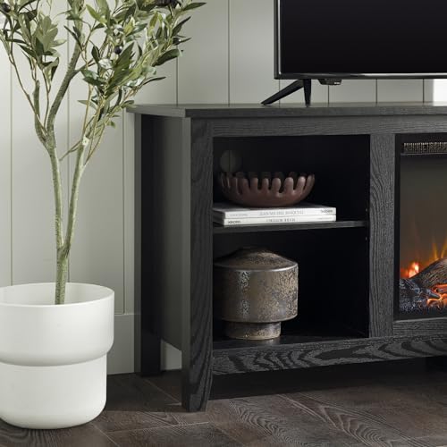 Walker Edison Wren Classic 4 Cubby Fireplace TV Stand for TVs up to 65 Inches, 58 Inch, Black - Thumbnail 6