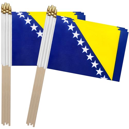 TSMD Bosnia and Herzegovina Stick Flag Bosnian Small Mini Hand Held Flags,5x8 Inch,12 Pack
