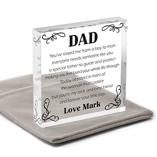 Beecreative Personalised Father Of The Groom Gift - Dad On My Wedding Day - Acrylic Keepsake With Grey Bag