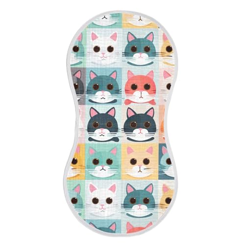 J JOYSAY Colorful Cat Faces Baby Burp Cloths for Boys Girls Large 22''x11'' Cotton Burp Rags Extra Absorbent Soft 4 Layer Baby Items Must Haves for Spit Up Babies 1 Pack