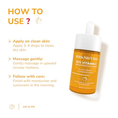 Image of 10% Vitamin C Face Serum with 2% Alpha Arbutin & Cranberry Extract | Brightens & Adds Glow, Fades Pigmentation & Dark Spots | For All Skin Types | For Men & Women - 30 ml