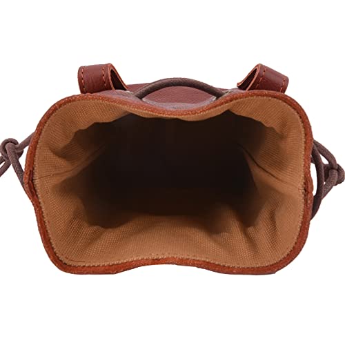 Cowhide Leather Ammo Gun Shell Pouch Bag, Drawstring Bag Cartridge Storage Case Attached Belt Waist (Large - 5.5") #TOP2