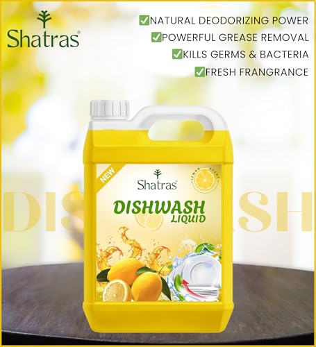 Image of Shatras Lemon Dishwash Liquid | Powerful Grease Remover for All Utensils | Advanced Degreasing Formula | Remove Tough Oil, Grease & Food Residue | Fresh Lemon Fragrance | Dish Cleaning Liquid