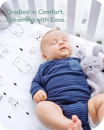 Image of Pack and Play Sheets Fitted 2 Pack, 38x26 Graco Pack n Play Sheets for Playard & Travel Crib Mattress, Ultra Soft Jersey Knit, Breathable Stretchy Deep Pocket, Compatible with Mini Cribs