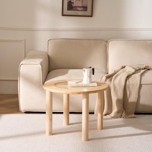 Cagnolier Kiefernholz Massivholz Rundes Couchtisch mit Sicherheitsglas...