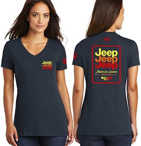 Jeep Camiseta Echo American Legend Since 1941 con cuello en V para mujer, 100% algodón