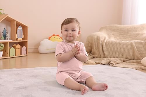 GUISBY Baby Short Sleeve Bodysuit Snap Crotch Closure Cotton Pajamas for Baby 3-Packs4