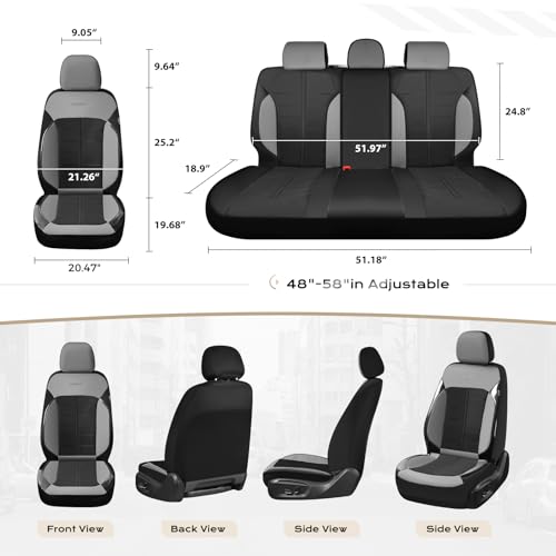 Image of Coverado Leather and Air Mesh Seat Cover, Car Seat Cover Rear Seats, 3D Breathable Seat Protectors Sports Carbon Fiber Airbag Compatible Comfort Universal for Most Cars, Van,Trucks, SUV, Black&Grey