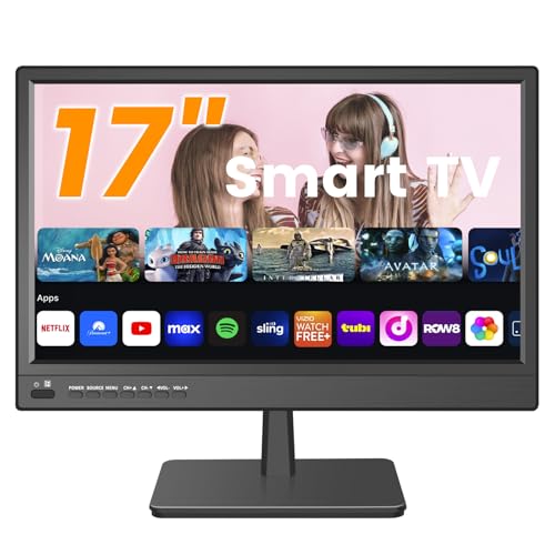ZOSHING Pequeña Smart TV HD 1080P 17 Pulgadas,Televisor Inteligente con sintonizador T2/HDMI/USB/AV para Cocina,Autocaravana/Caravana (17inch)