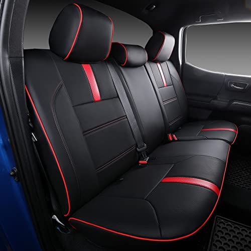 Ptyyds Fit Toyota Tacoma Full Set Pu Leather Seat Covers For 2016-2023 Toyota Tacoma Sr5 Trd Off Road Limited Accessories(Fit 16-23 Tacoma,S Black&Red) #TOP3
