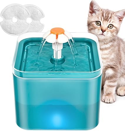 Bebedero para Gatos 2L - Fuente para Mascotas Ultra Silenciosa y con luz LED - Sistema de Filtración Cuádruple y con Tres Modos de Flujo de Agua Azul Cyan