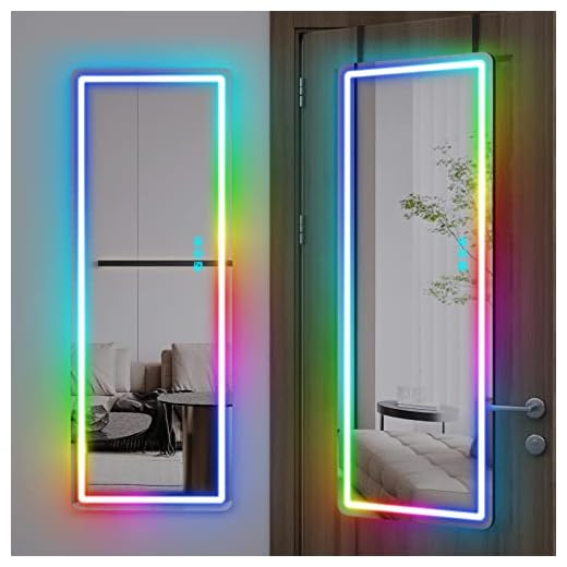 EDTEMI RGB LED Mirror 47" x 18", Over The Door Hanging Mirror, RGB Color Changing Lighted Mirror, Wall Mounted Hanging Mirror, Bedroom Full Size Body Mirror with Dimming & 7 Color Modes (White)