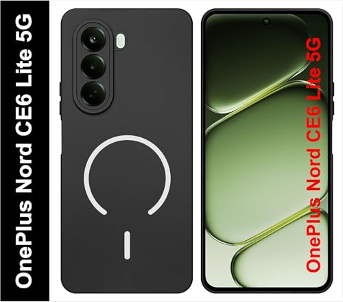 Image of SBMS Silicone Back Cover Case for OnePlus Nord CE6 Lite 5G | Soft Micro-Fibre Lining Inside | Magsafe Print On Back Side Camera Protection Bump | Shockproof Case OnePlus Nord CE 6 Lite (Black)