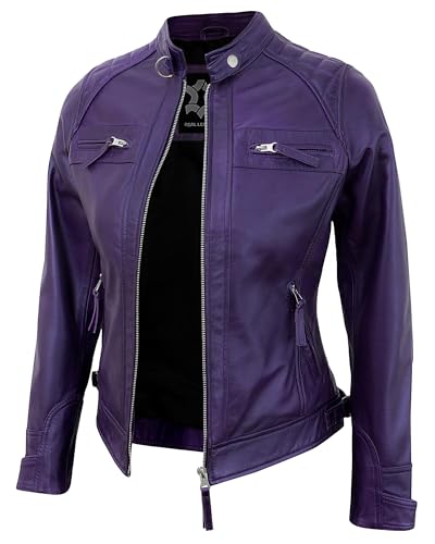 Leather Jackets For Women - Quilted Cafe Racer Style Real Lambskin Womens Leather Jacket