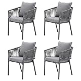 Verano Garden Patio Dining Chair Set of 4, Modern Braided Outdoor Dining Chairs with Aluminum Frame for Patio, Garden, Backyard, Porch| Dark Grey Aluminium & Rope