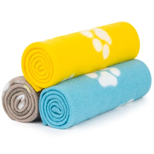 AK KYC 3 Pack 4 x 28 inch Puppy Blanket Cushion Dog Cat Fleece Blankets Pet Sleep Mat Pad Bed Cover with Paw Print Kitten Soft Warm Blanket for Animals, 3 X Paw C