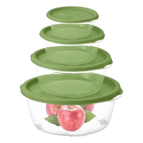 SPORWAY Juego de 4 platos para microondas: vajilla para microondas con tapa (2000 ml, 1050 ml, 530 ml, 200 ml), apilable, apto para lavavajillas, microondas, sin BPA, para inastillable y congelador