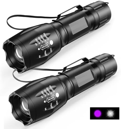 MOWETOO 2Pack UV Flashlight with 395nm Black Light & White Light