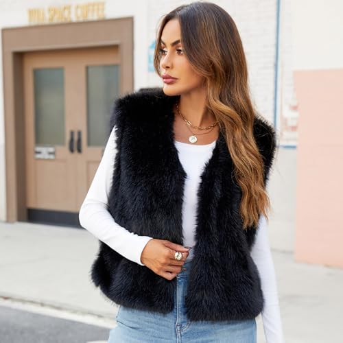 Chaleco de pelo sintético para mujer con cuello en V chaqueta sin mangas elegante para invierno 2