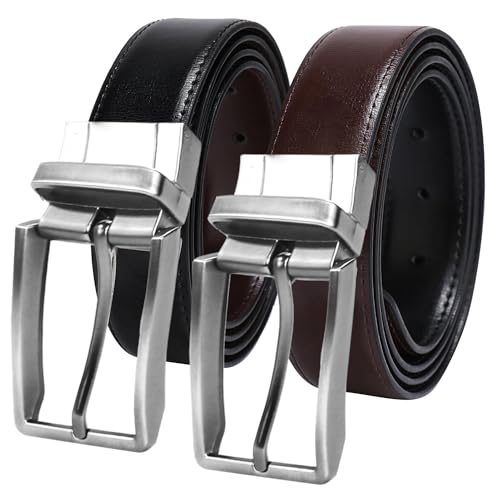 Image of CIMONI Reversible Leather Belt for Men | Genuine Leather & Vegan Leather Pin Buckle Belt | Classic Black /Brown Adjustable Belt for Formal, Business, Office & Casual Wear