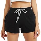HEARTNICE Womens Cotton Pajama Shorts, Soft Sleep Shorts for Women Lightweight Lounge Pj Bottoms(Pack of 1)（Black, L）