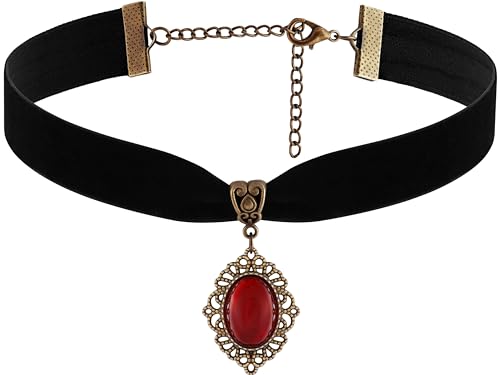 Sacina Red Velvet Victorian Choker, Black Choker, Gothic Goth Necklace, Vintage Necklace, Christmas Jewelry Gifts for Women